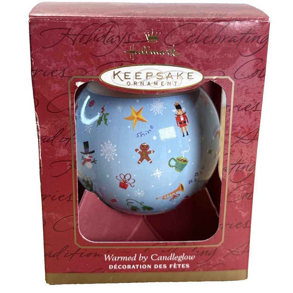 Vintage Hallmark Blue 2003 Glass Ball Ornament Keepsake Celebrate Decorate Enjoy